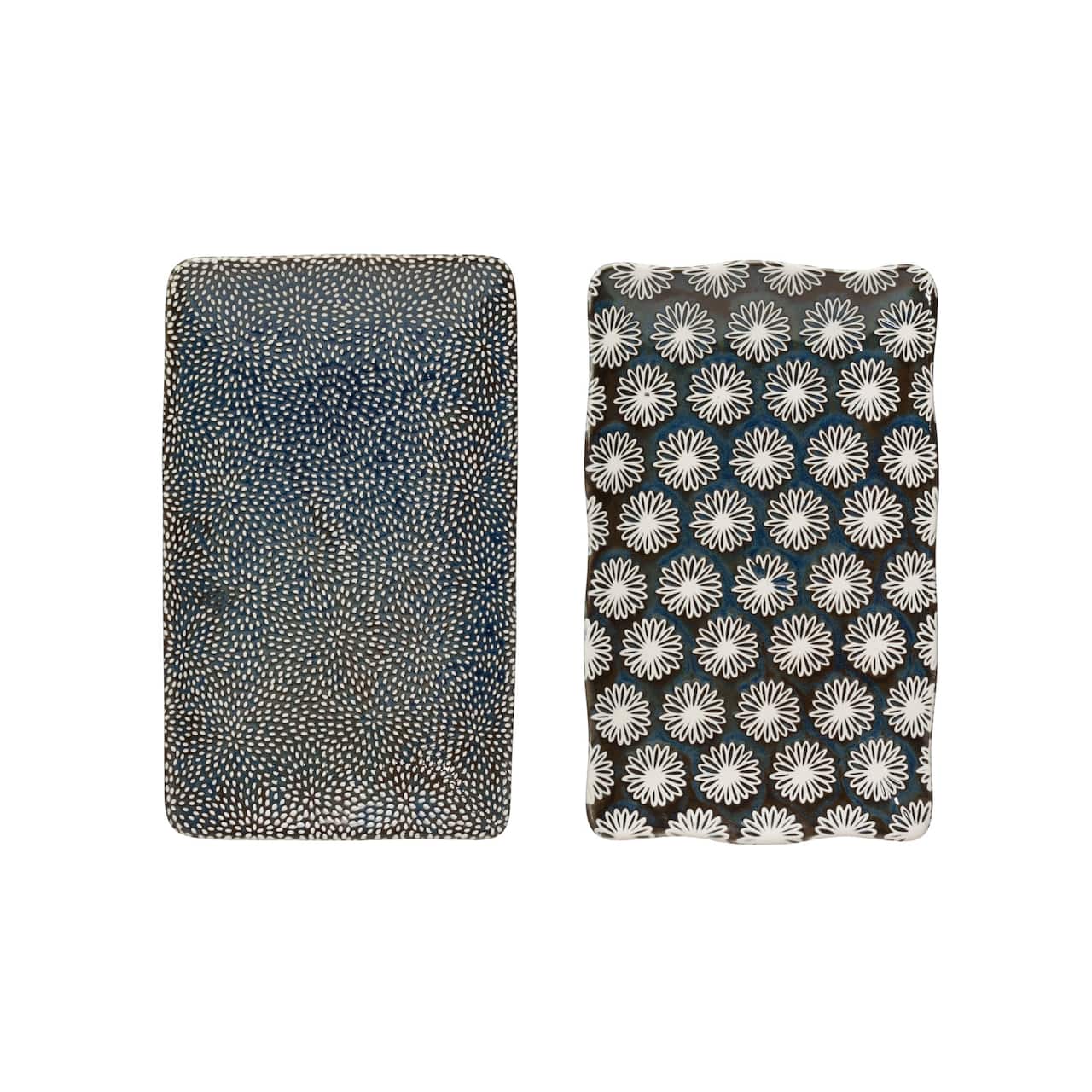 Hello Honey® 8" Blue & White Rectangle Stoneware Plate Set